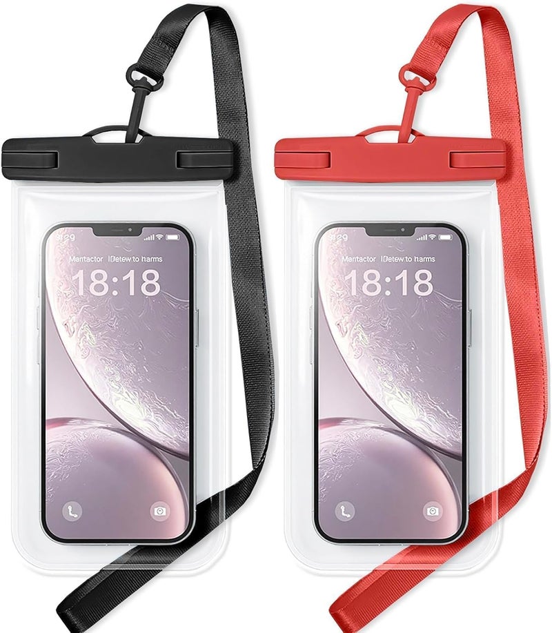 Criyar 1/2 Pack Waterproof Phone Pouch Compatible with iPhone 17 16 15 Pro Max & Galaxy S24+/S23 7in Waterproof Phone Case, IPX8 Beach Travel Must Haves, Beach Essentials, Black and Red, 2 Pack - Image 1